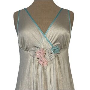 Vintage Gilead Floral Tulip White Nylon Long Nightgown Lingerie Satin Sexy Small
